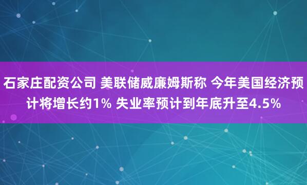 石家庄配资公司 美联储威廉姆斯称 今年美国经济预计将增长约1% 失业率预计到年底升至4.5%